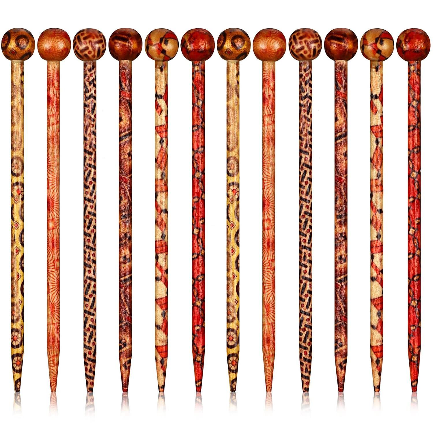 12 Pieces Wooden Hair Sticks Bulk Vintage Japanese Chinese Hairpins for Women De