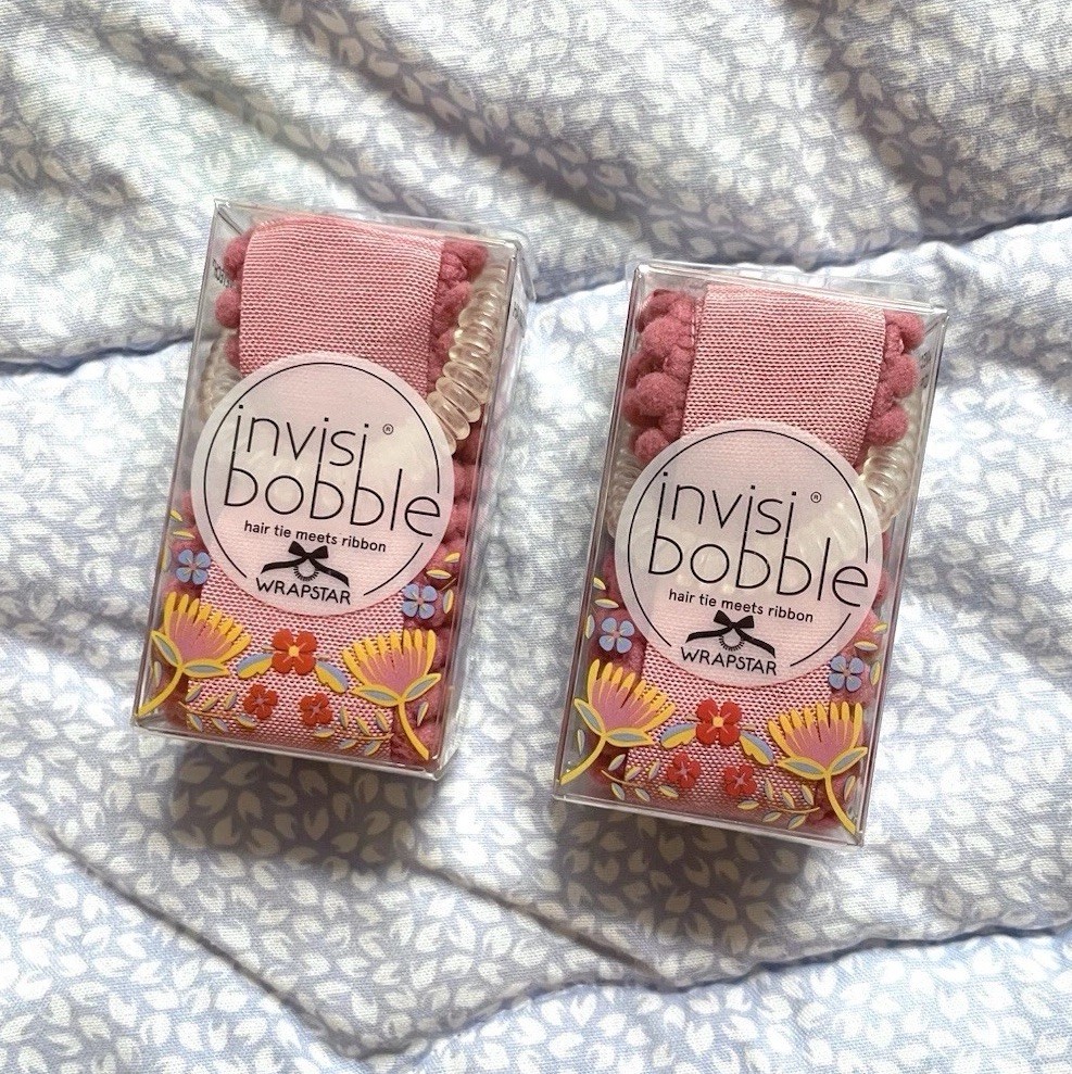 2 Pack INVISIBOBBLE Whimsy Pink Hair Bows Ribbons with Ties Wrapstar Boho NEW