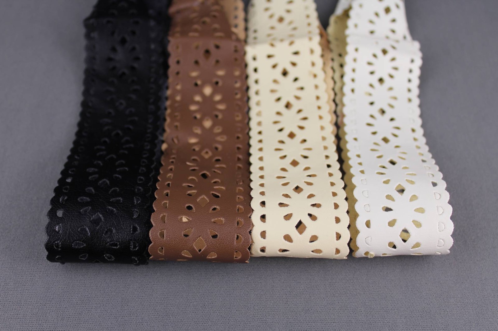 Khaki cut out faux leather stamped pattern stretch headband hair band accessory
