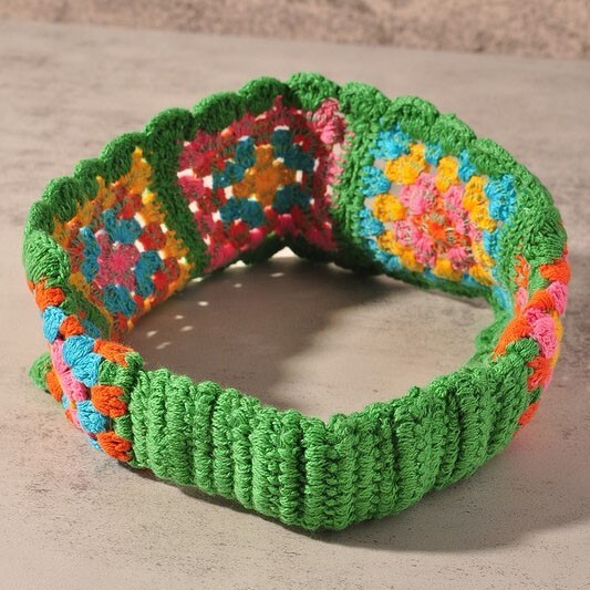 NEW Floral Patchwork Crochet Knit 100% Cotton Soft Hair Accent Headband Hairband