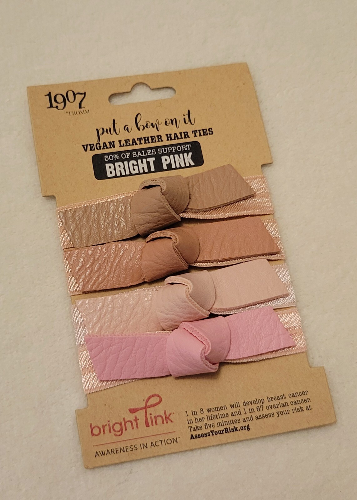 Fromm 1907 Bow Knot Hair Ties Vegan Leather Fold Over Elastic Pink Nude 8PC