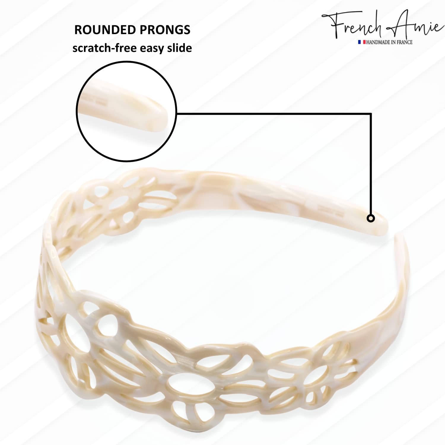 French Amie Flower Wide 1 1/2″ Celluloid Handmade Flexible Headbands