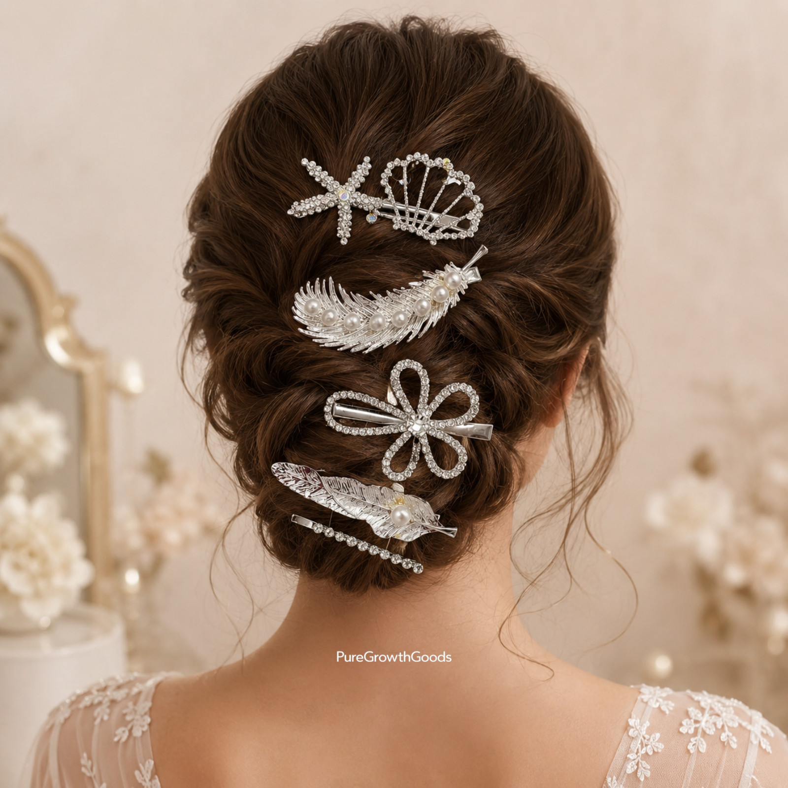 Silver Pearl Rhinestone Hair Pins Set Bridal Wedding Hair Clips for Women