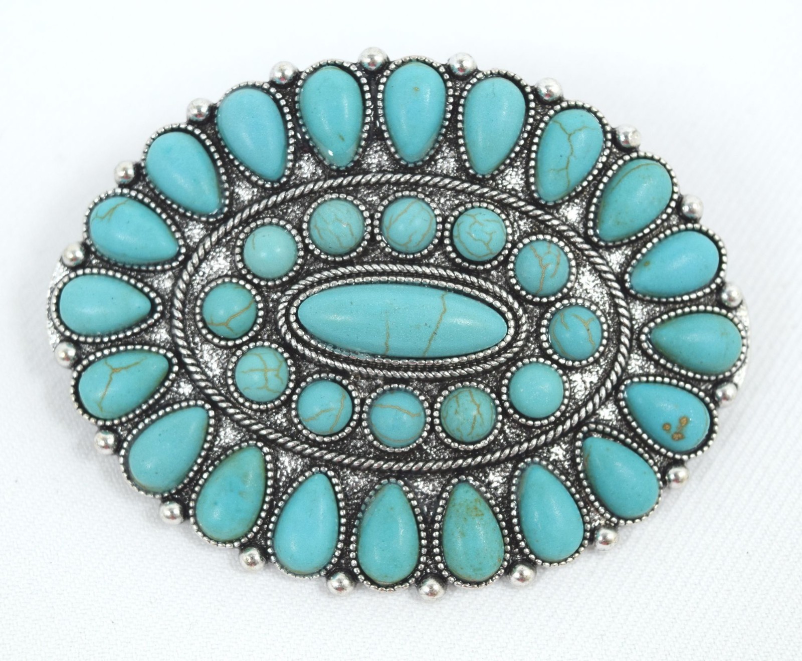 Squash Blossom Hair Barrette Faux Turquoise Southwestern Boho Western Concho