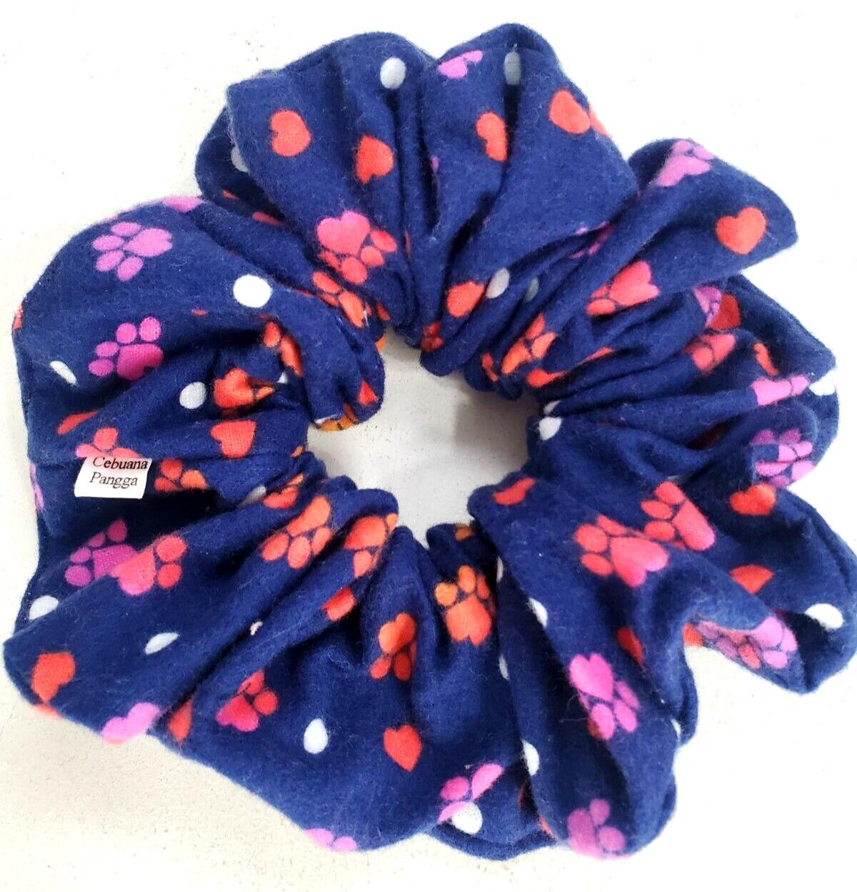Handmade Women’s Scrunchies size XL Blue Cotton Snuggle Flannel Heart Paw Print