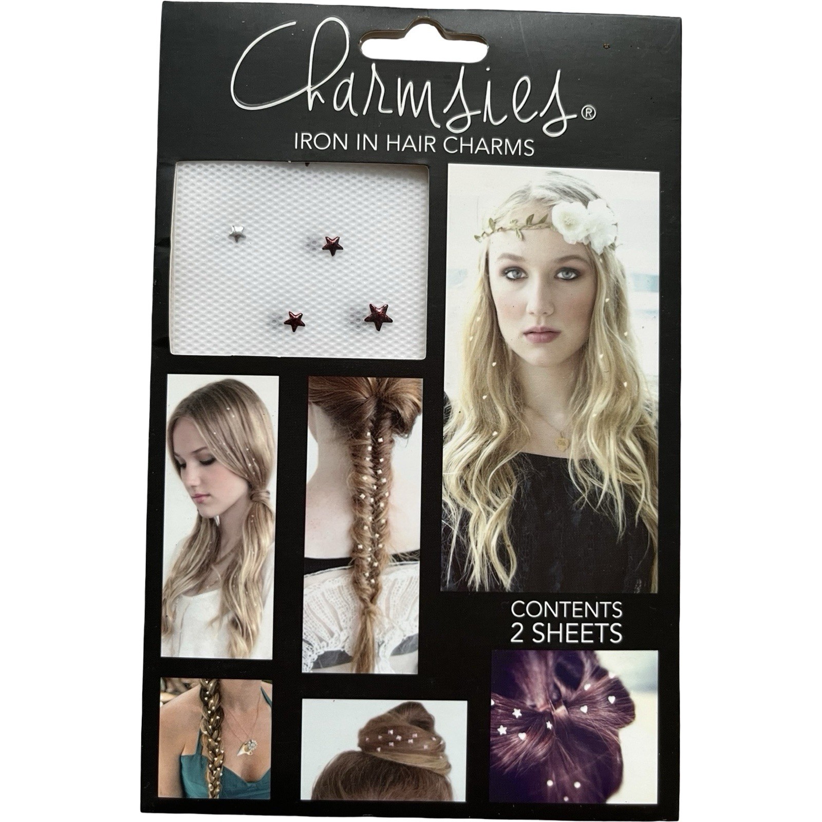 Charmsies Iron In Hair Charms Decor Burgundy Silver Stars – apply with flat iron