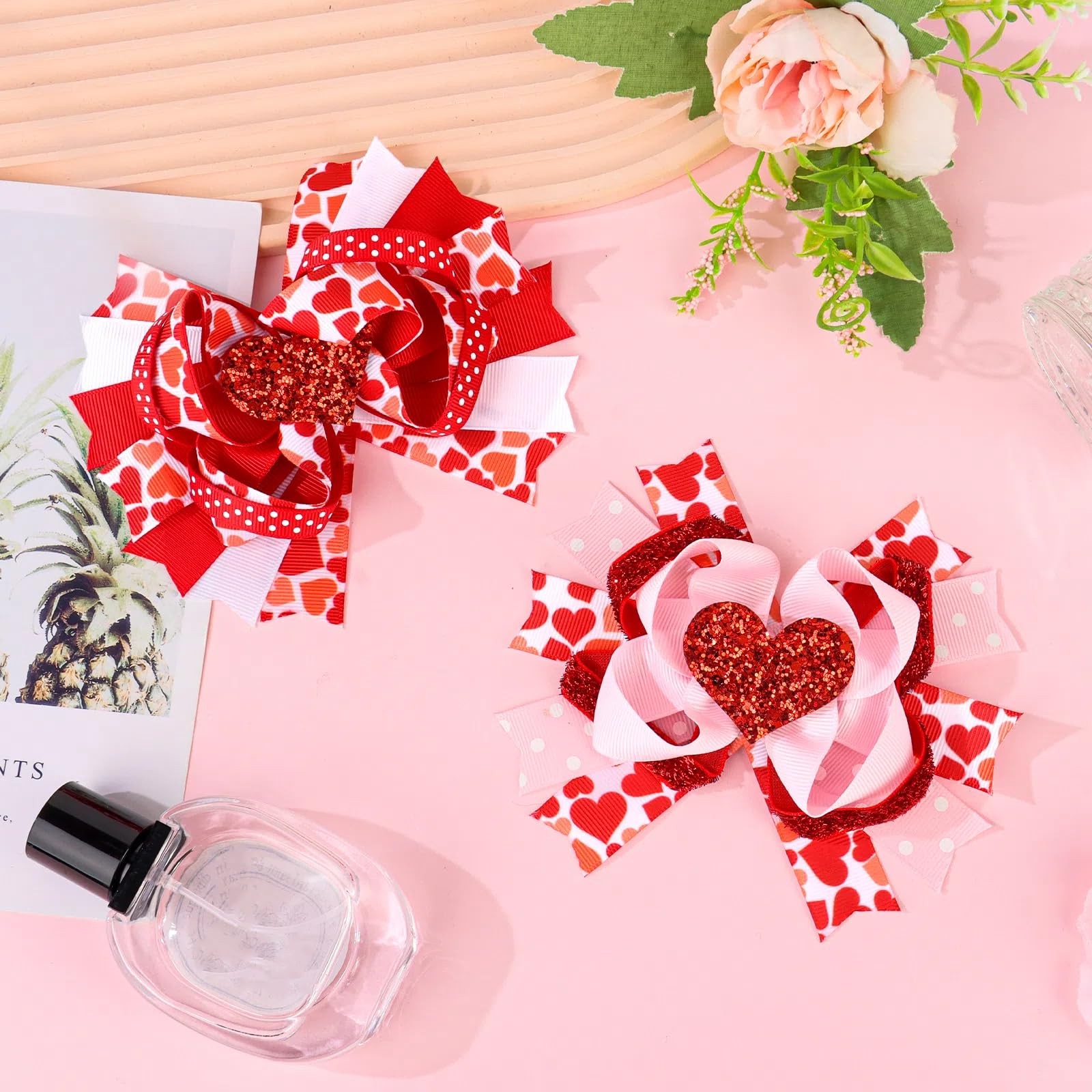 Red Heart Hair Clips Valentines Accessories Women Girls 5.0×5.5 Inch 2 PCS