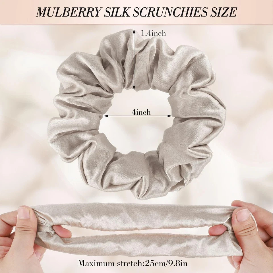4 Pack 100% Mulberry Silk Hair Scrunchies Silk Hair Ties for Hair No Damage