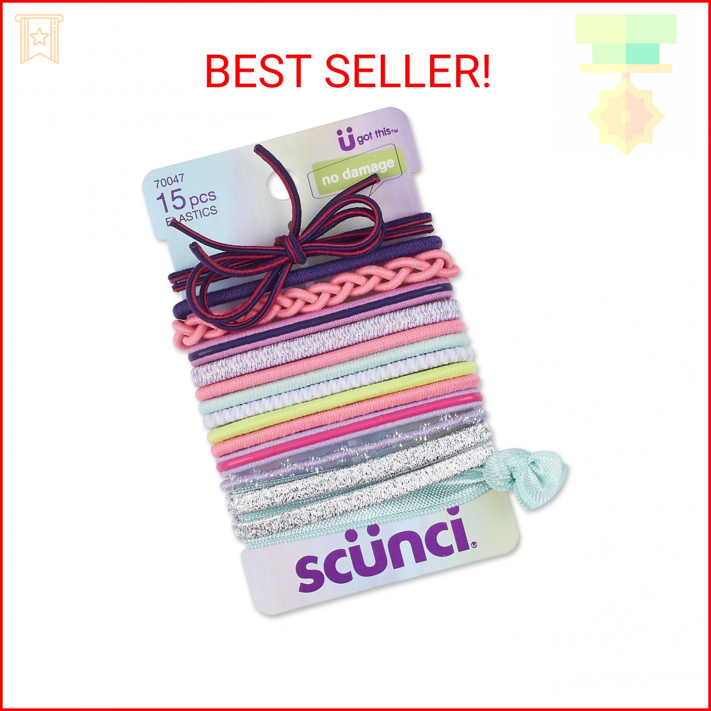 Scunci No-Damage Elastic Stretch Hairbands in Assorted Textures, Styles, and Bri