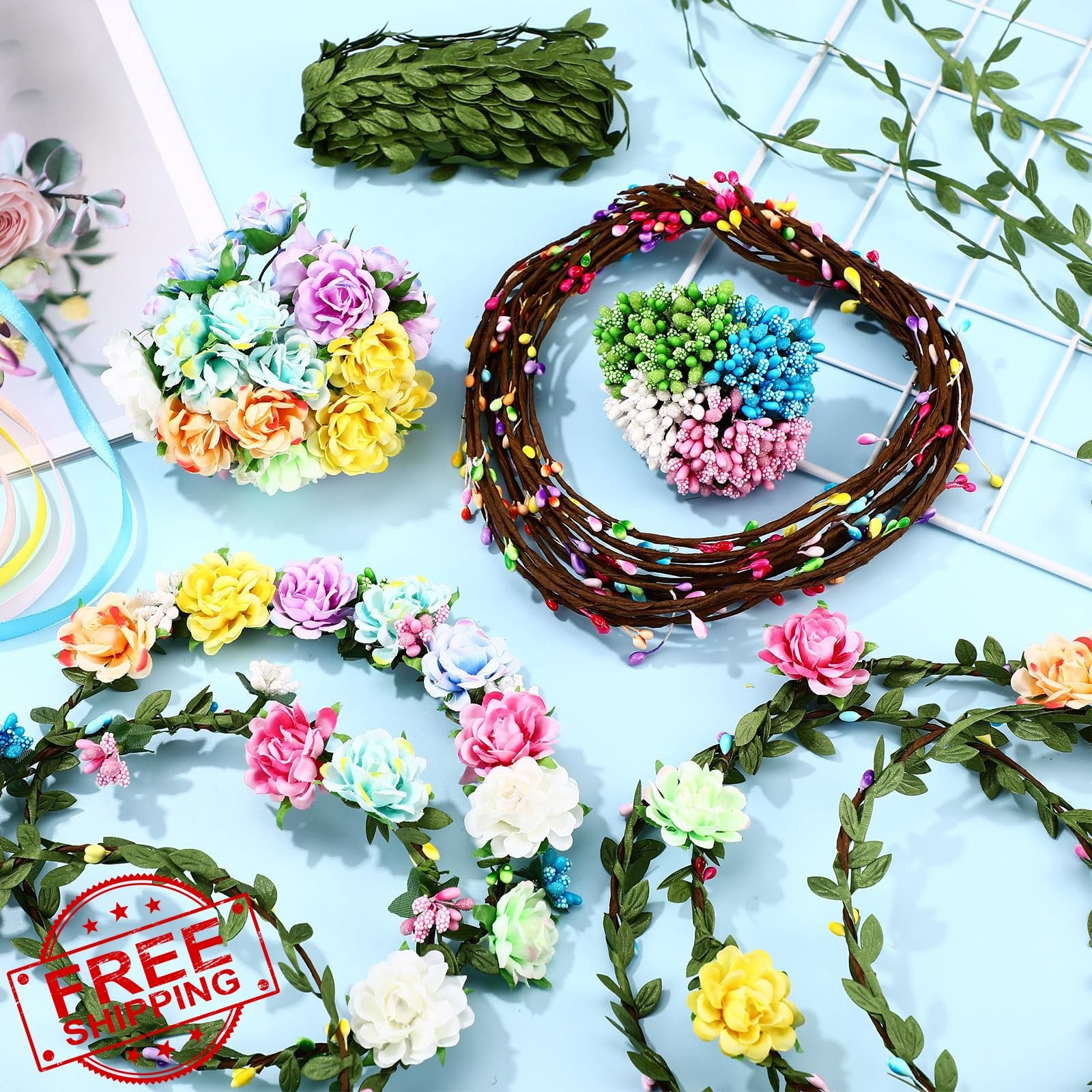 Zeyune Flower Crown Making Kit 20 Sets Spring Tea Party DIY Headband Garland