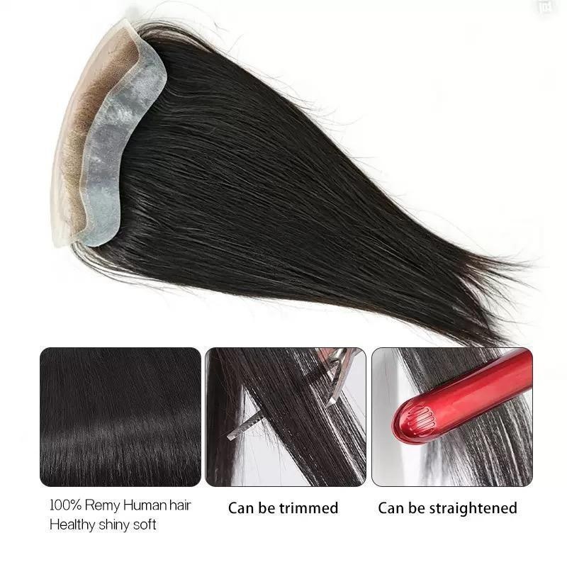 1.6″x7″ Lace Frontal Forehead PU Hairline Topper 100% Human hair, 1B color, 12in