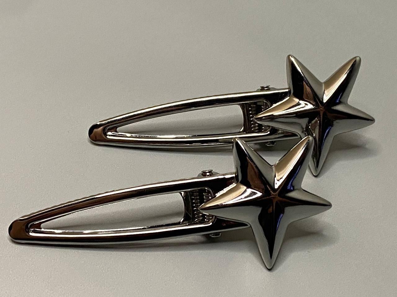 Rare Yves Saint Laurent Silver Star Hair Clips 3cm