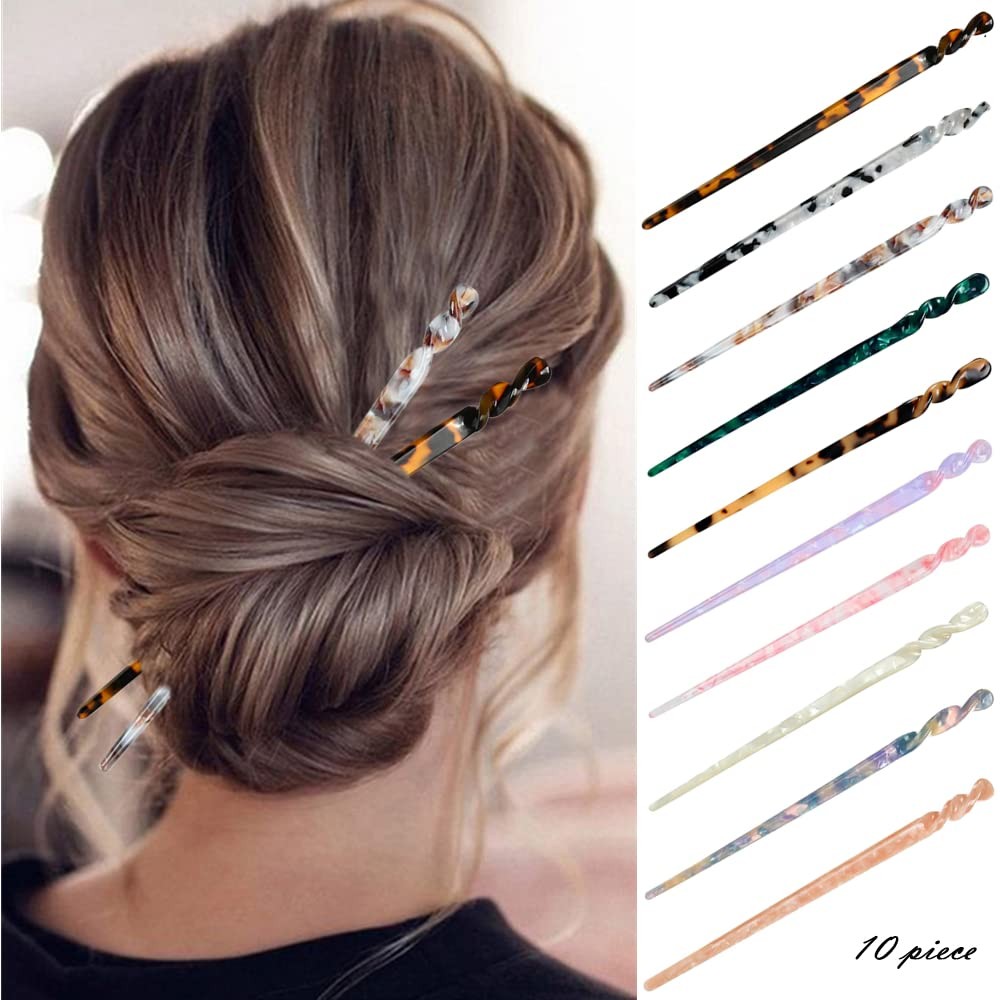 10 Pieces Acetate Hair Sticks Leopard Print 1 Count (Pack of 10), Classic