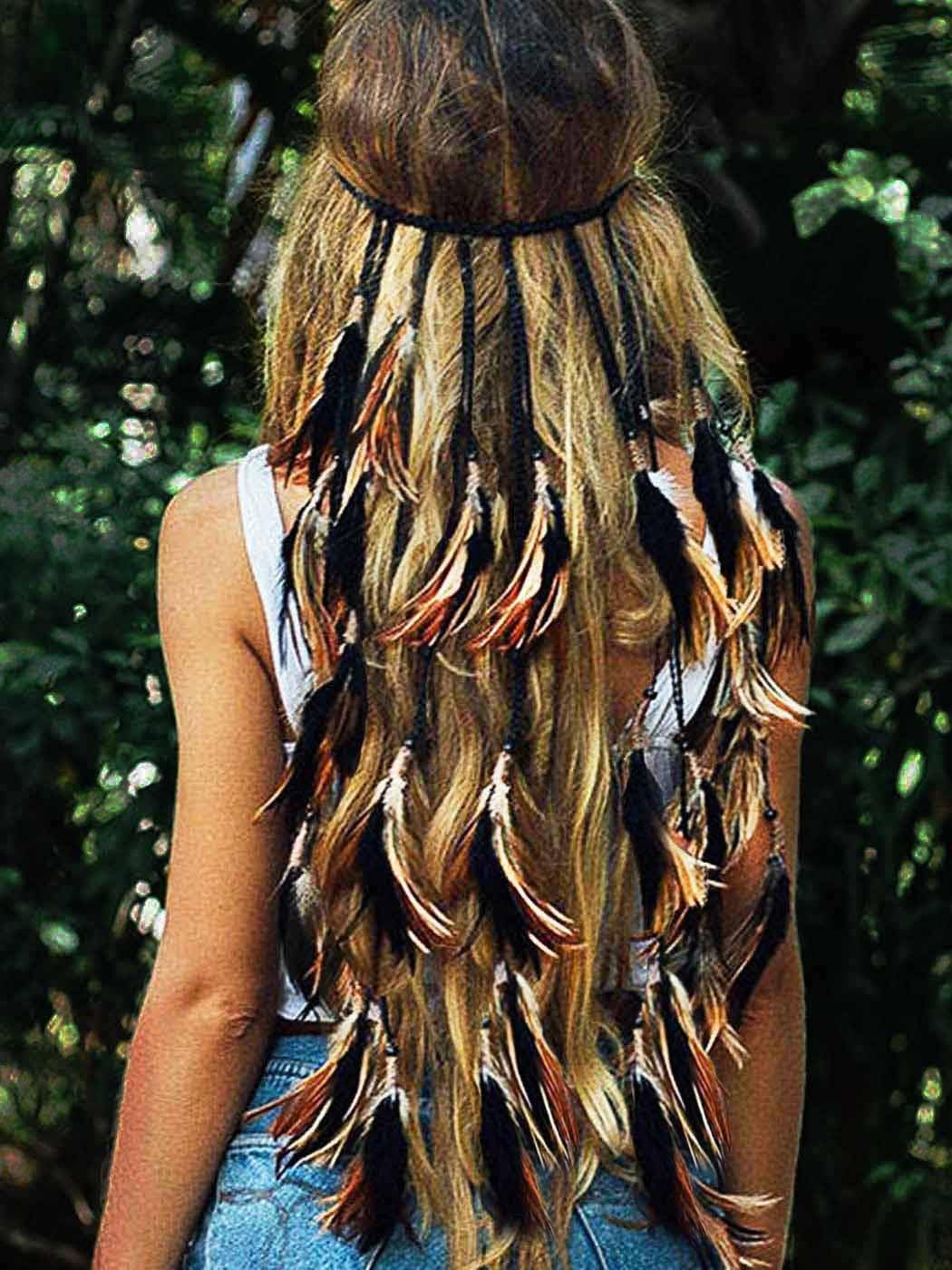 Boho Feather Headband for Festivals, Hippie and Tribal Hair Accessory