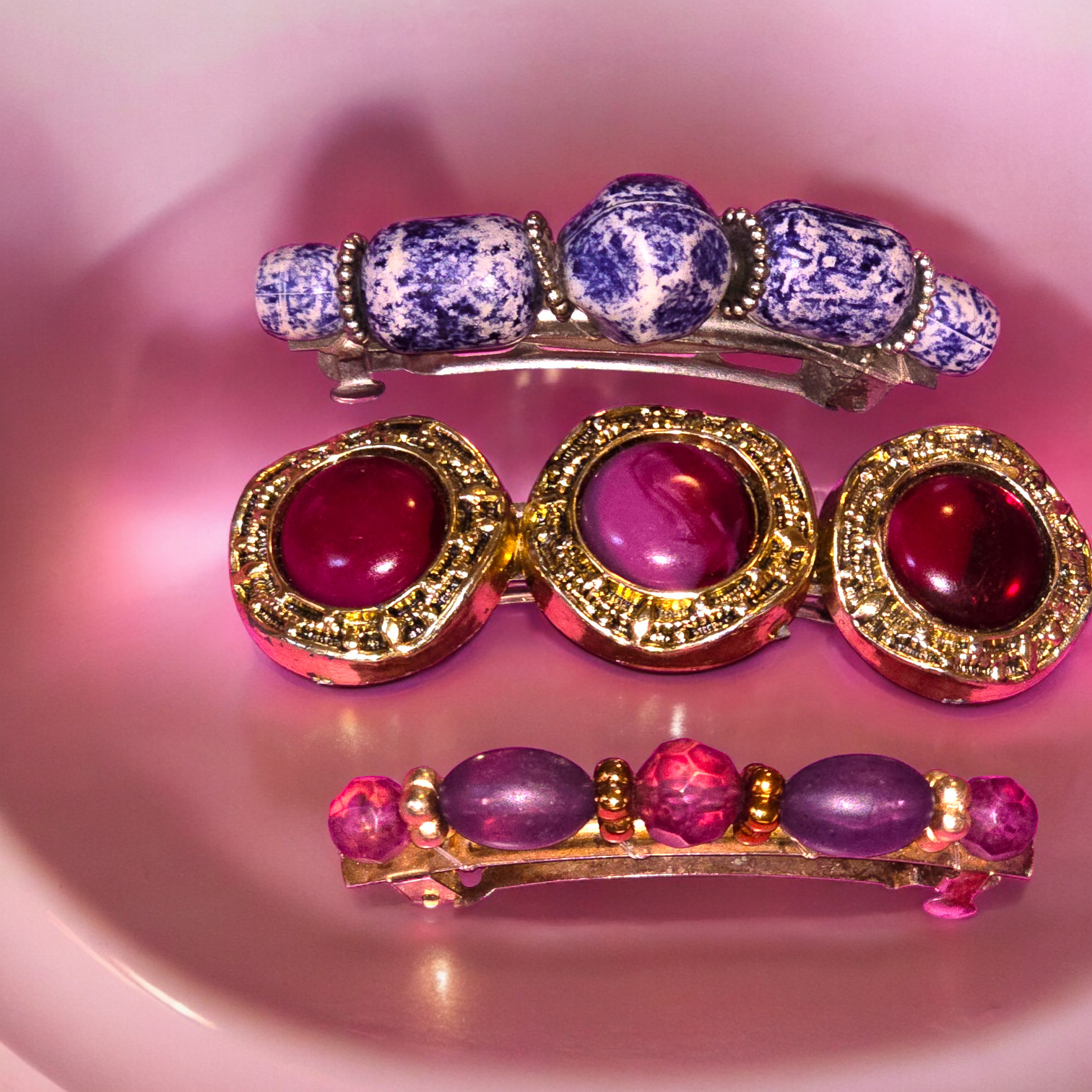 Barettes (3) Vintage to Modern, Mult-Color Hair Accessories