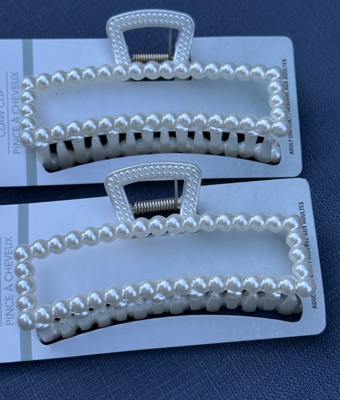 2x Pearl Rectangle Hair Claw Clips White Jaw Clips French Style Hair Accessories