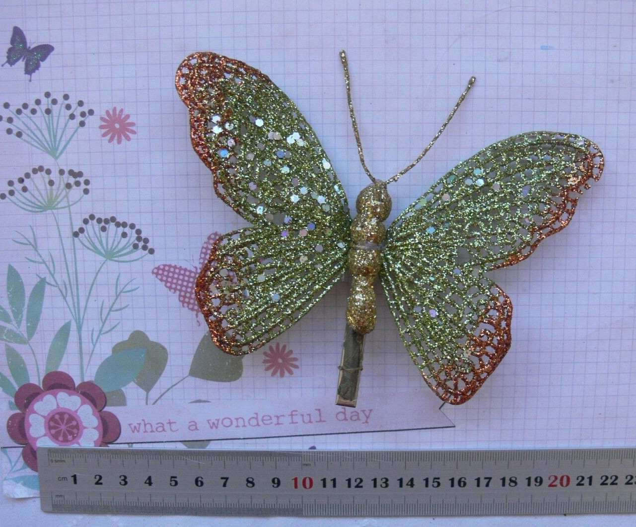GREEN COPPER Edge with GOLD Sparkle Butterfly – 140 x 110mm with HairClip LFHTop