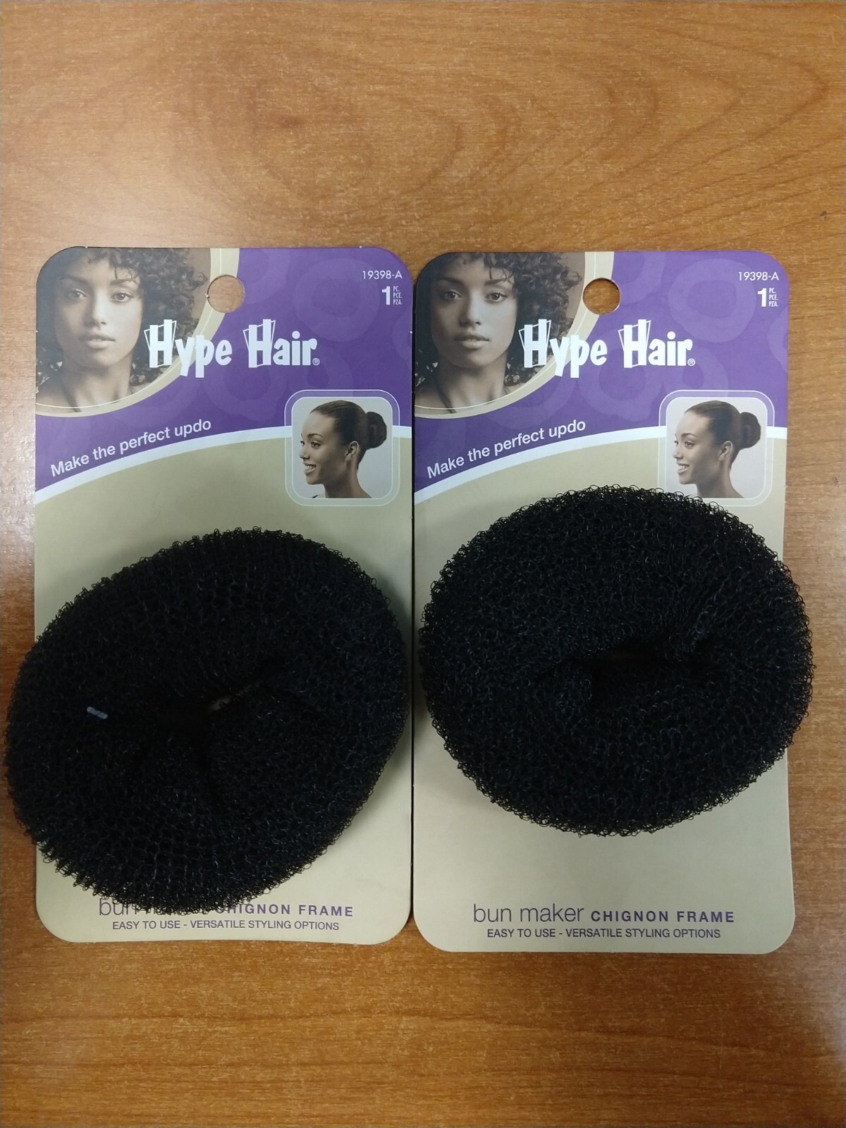 2 Pack Scunci Hype Hair Bun Maker, Bun Donut, Chignon Frame Ring, Black E9G