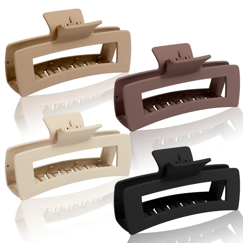Ahoney 5 Inch Extra Large Claw Clips Big Hair 4 Count (Pack of 1), Brown