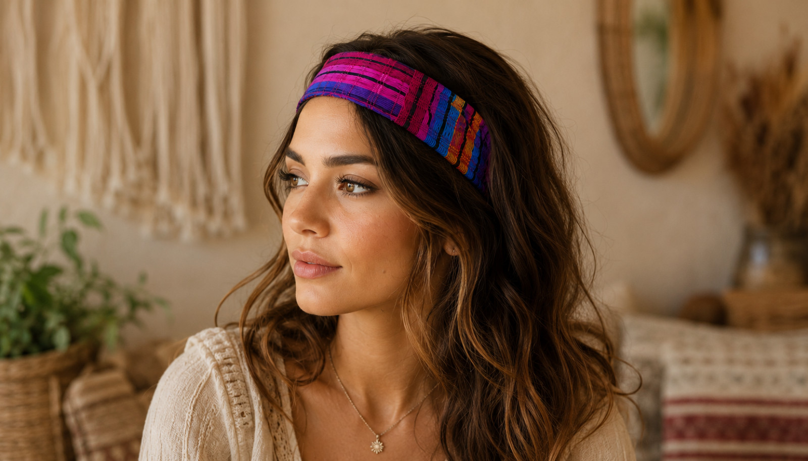 Handmade Guatemalan Multicolor Woven Elastic Head Band 100% Cotton Artisan #UU