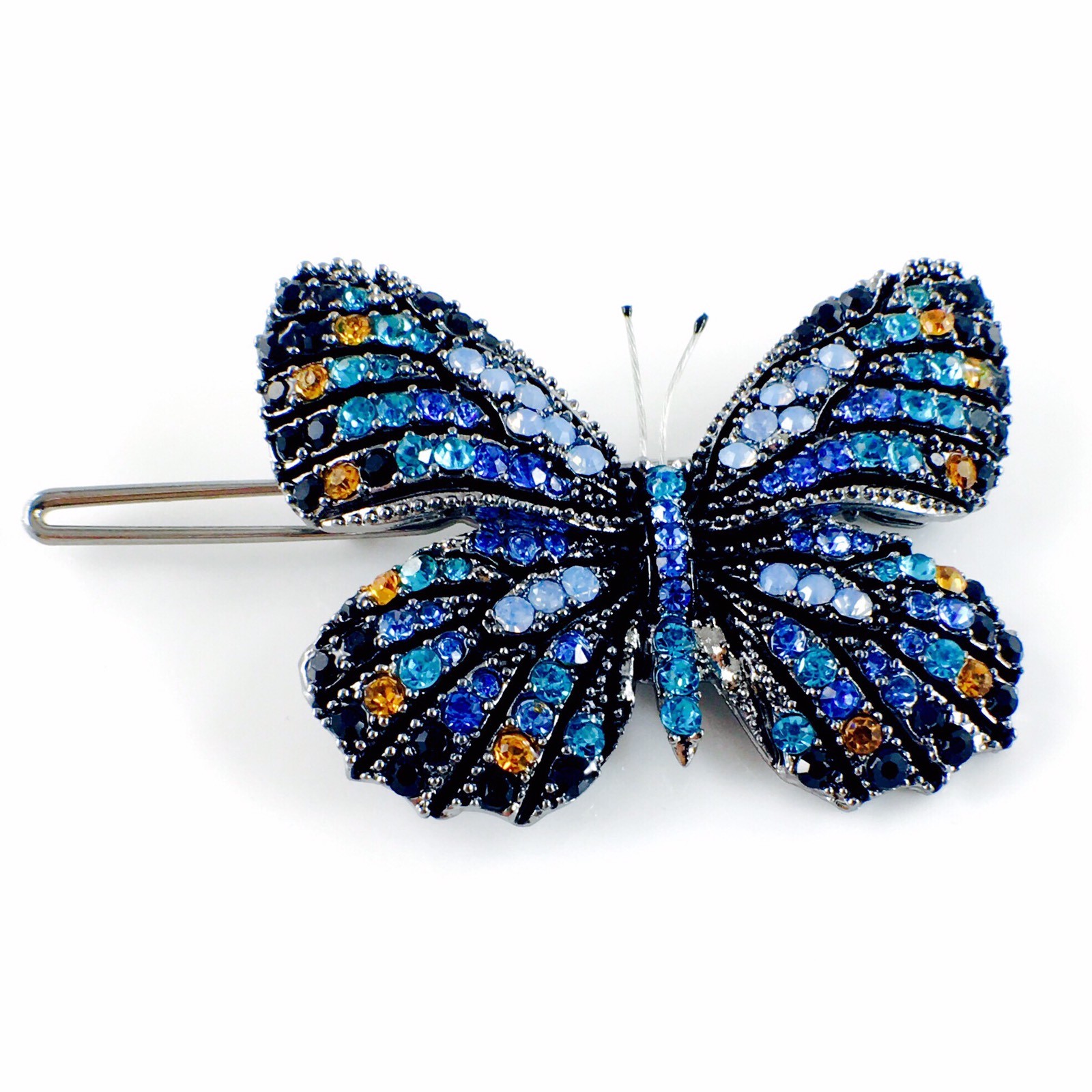 USA BUTTERFLY Hair Clip Hairpin use Swarovski Crystal Elegant Unique Blue B-2