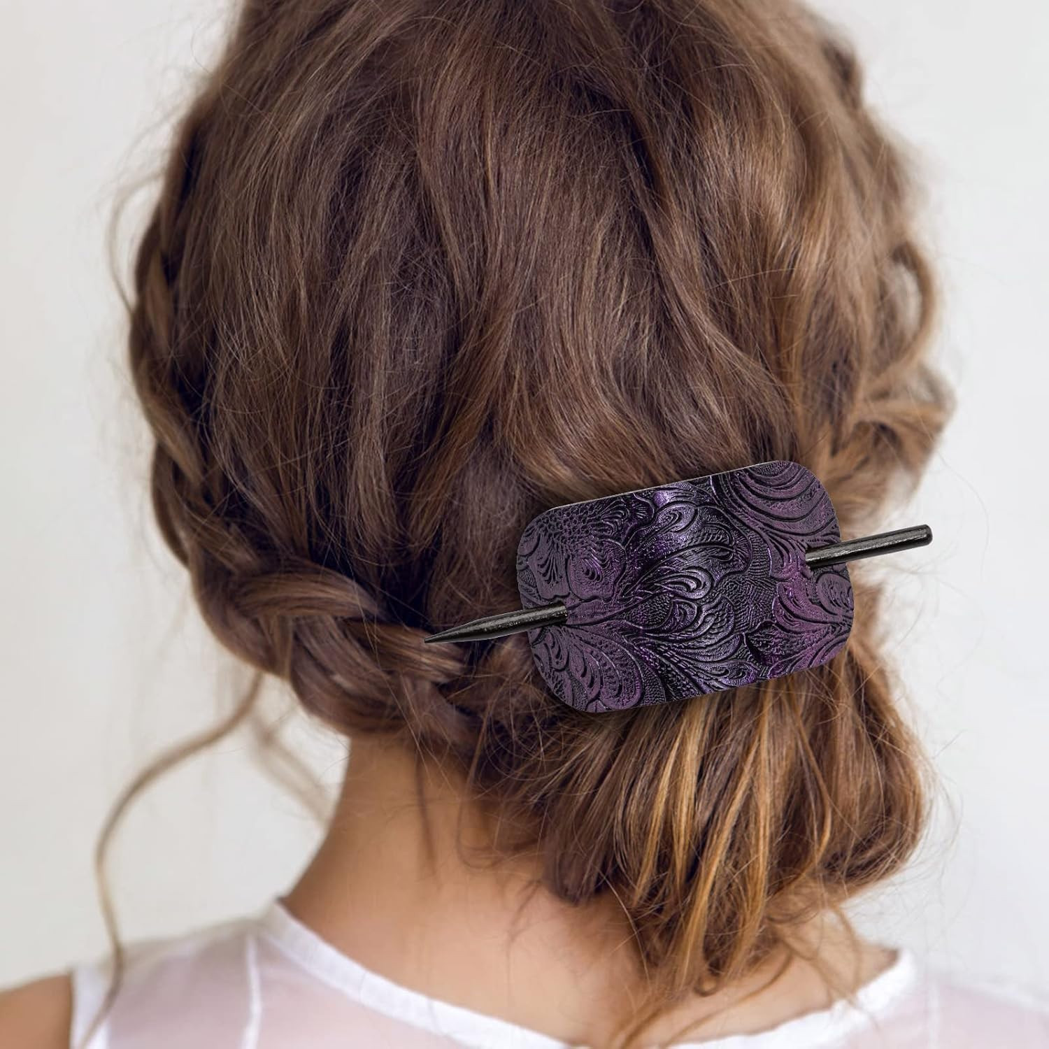 6PCS Leather Hair Barrettes with Stick, Square Shape Hair Accessories Set – Pony