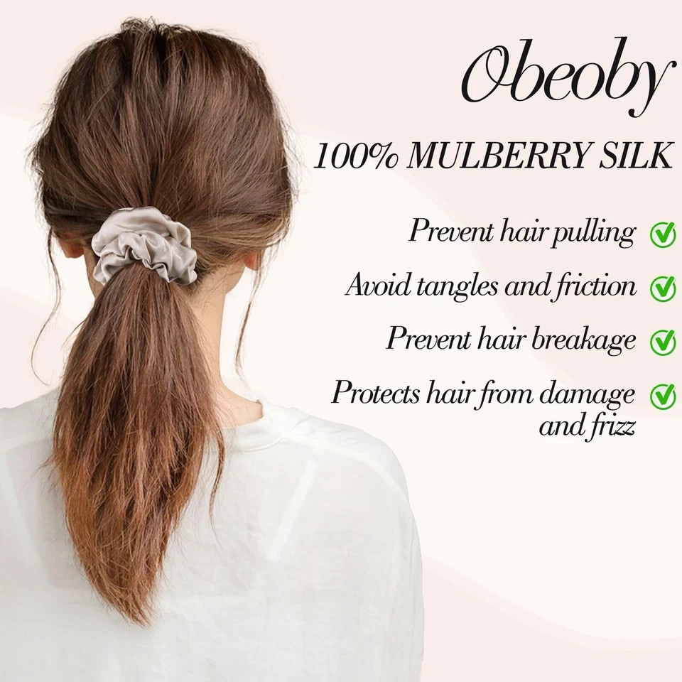 4 Pack 100% Mulberry Silk Hair Scrunchies Silk Hair Ties for Hair No Damage