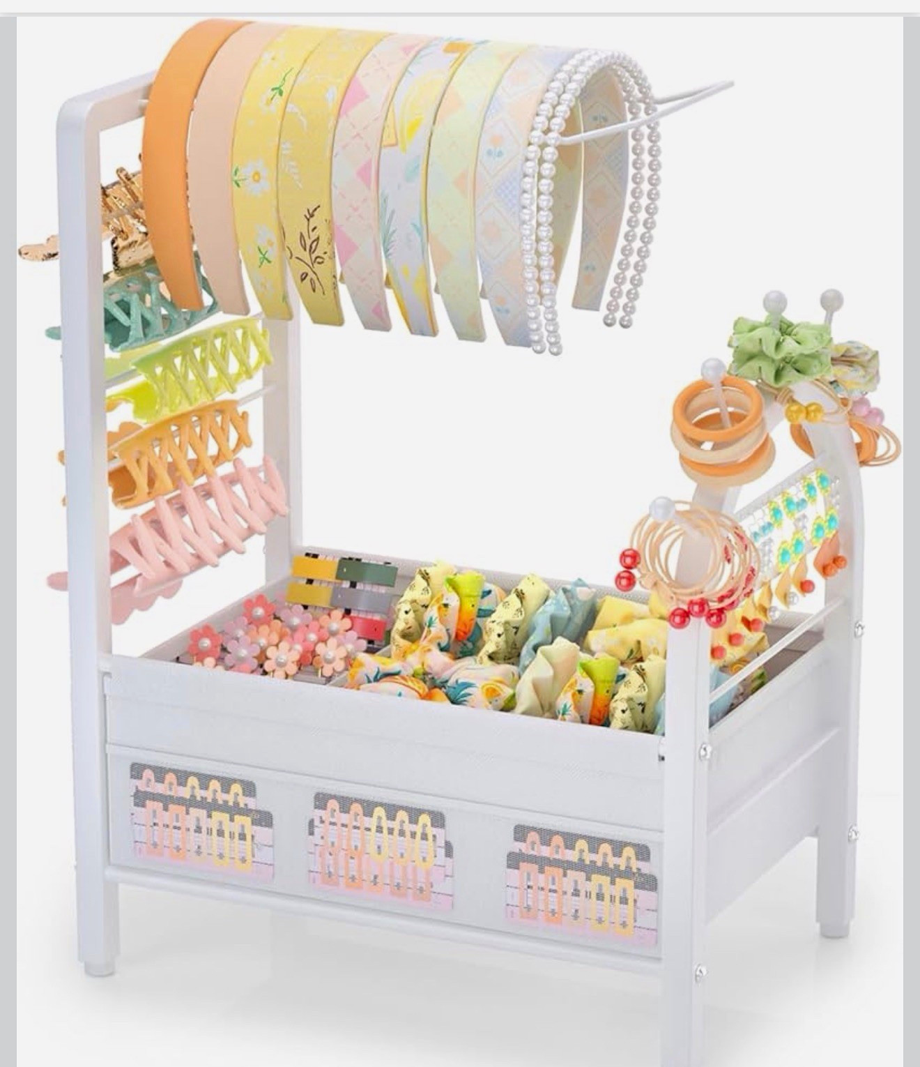 All-in-One Headband, Hair Tie & Accessory Display Stand Organizer Storage White