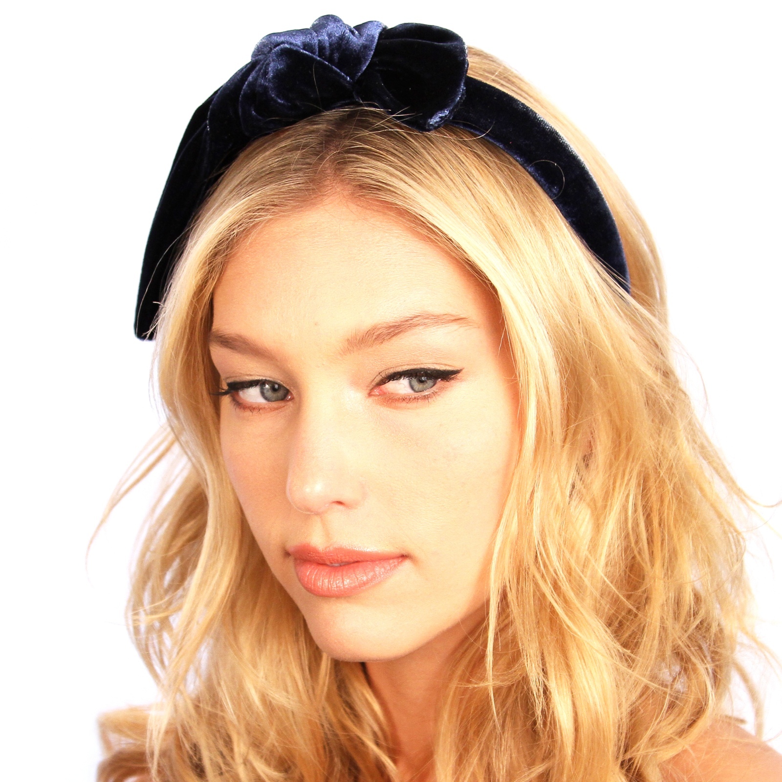 Velvet Bow Headband Headpiece Preppy Headpiece Navy Ladies Hat