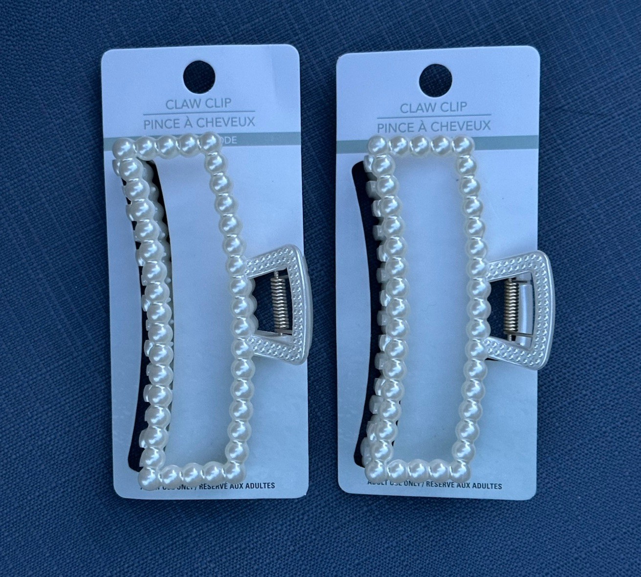 2x Pearl Rectangle Hair Claw Clips White Jaw Clips French Style Hair Accessories