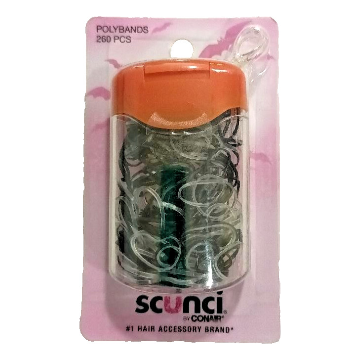 Scunci Black & Clear Polybands in Case, 260ct with reusable travel case