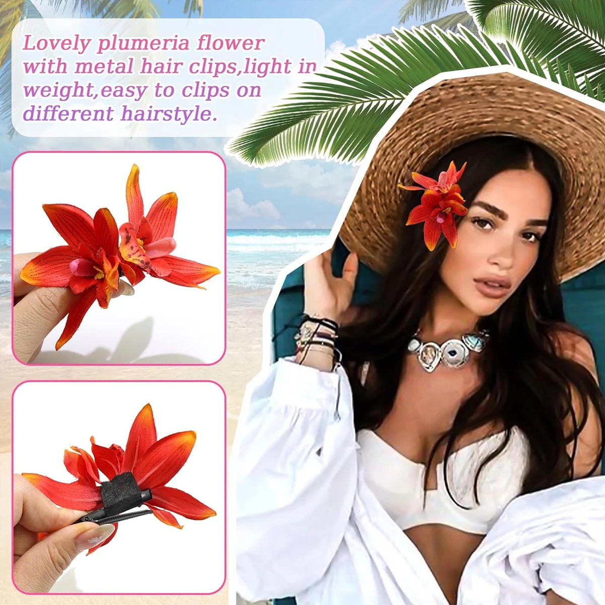 1PC/4PCS artificail orchid hair clip summer beach hair decoration.