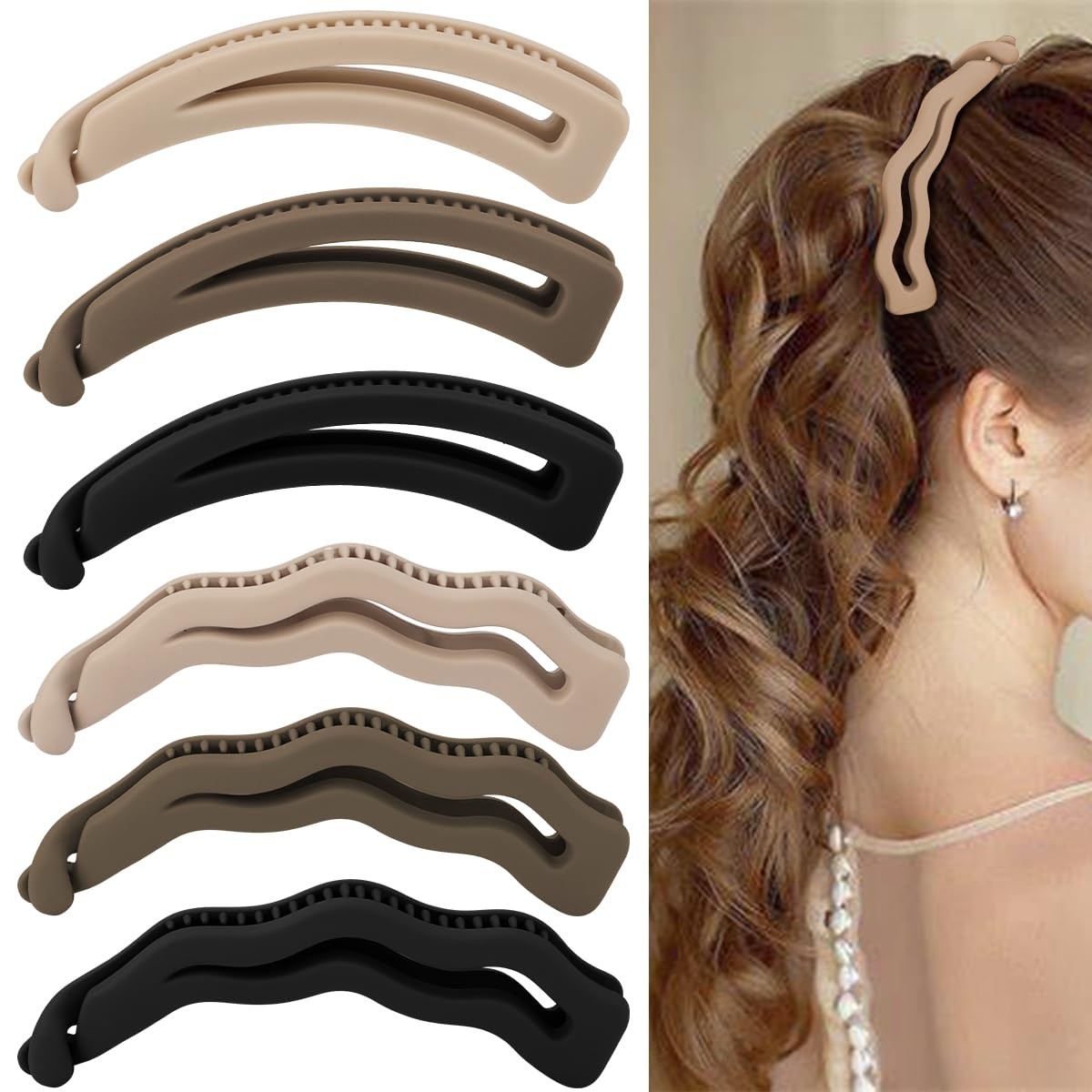 Hapdoo 6PCS Banana Clips Hair, Matte 1 Count (Pack of 6), Khaki Brown Black A