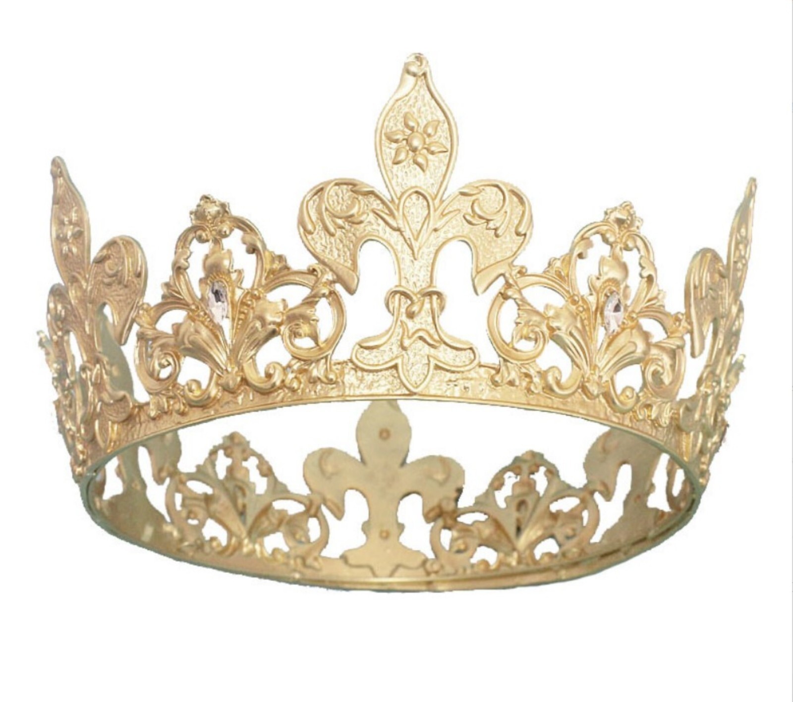 Women Gold leaf Metal King Queen Full Round Crown Tiara