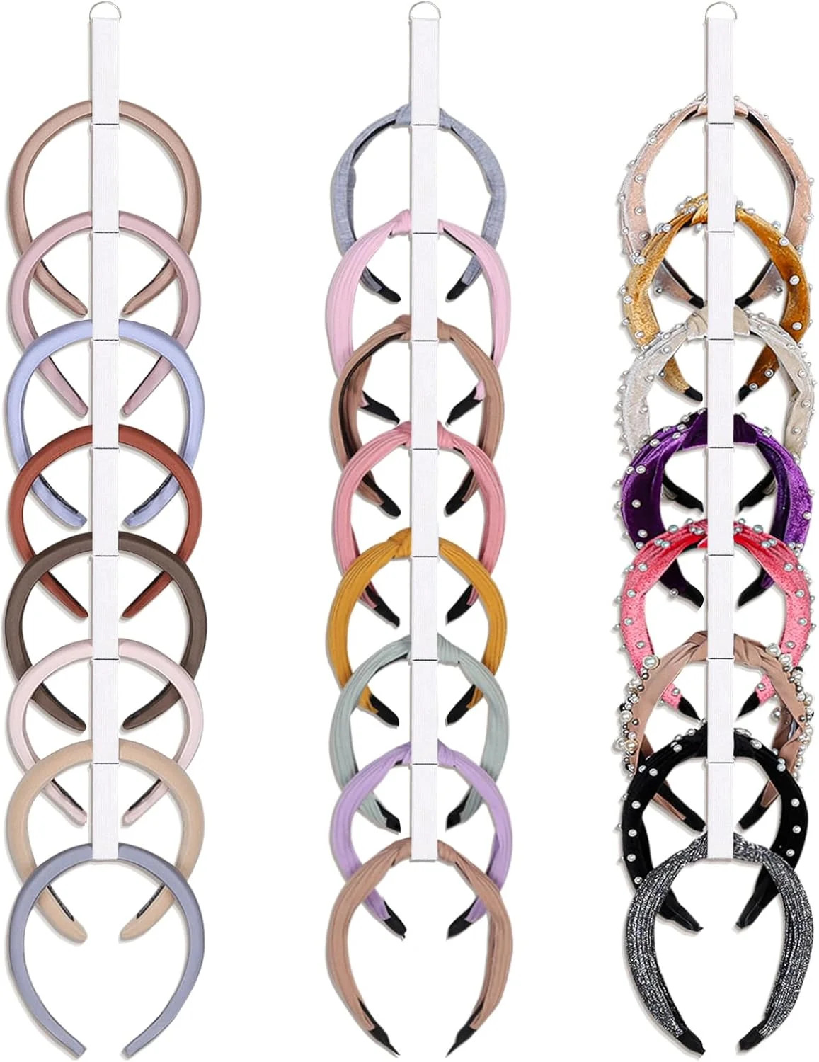 3 PCS Headband Holder Organizer for Girl,Hanging Hairband Storage for Women,Whit