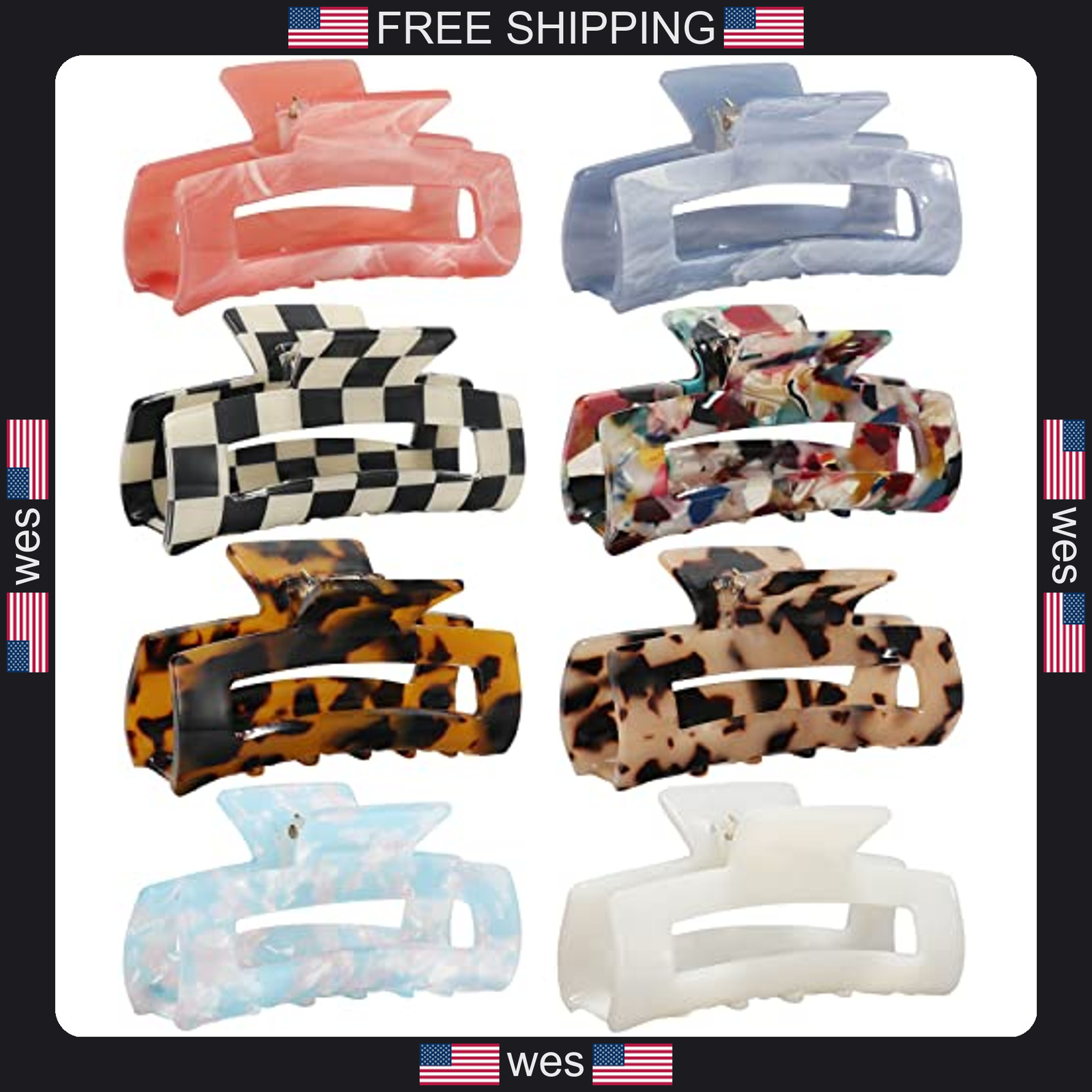 8-pack medium acrylic butterfly hair clips leopard print non-slip strong hold