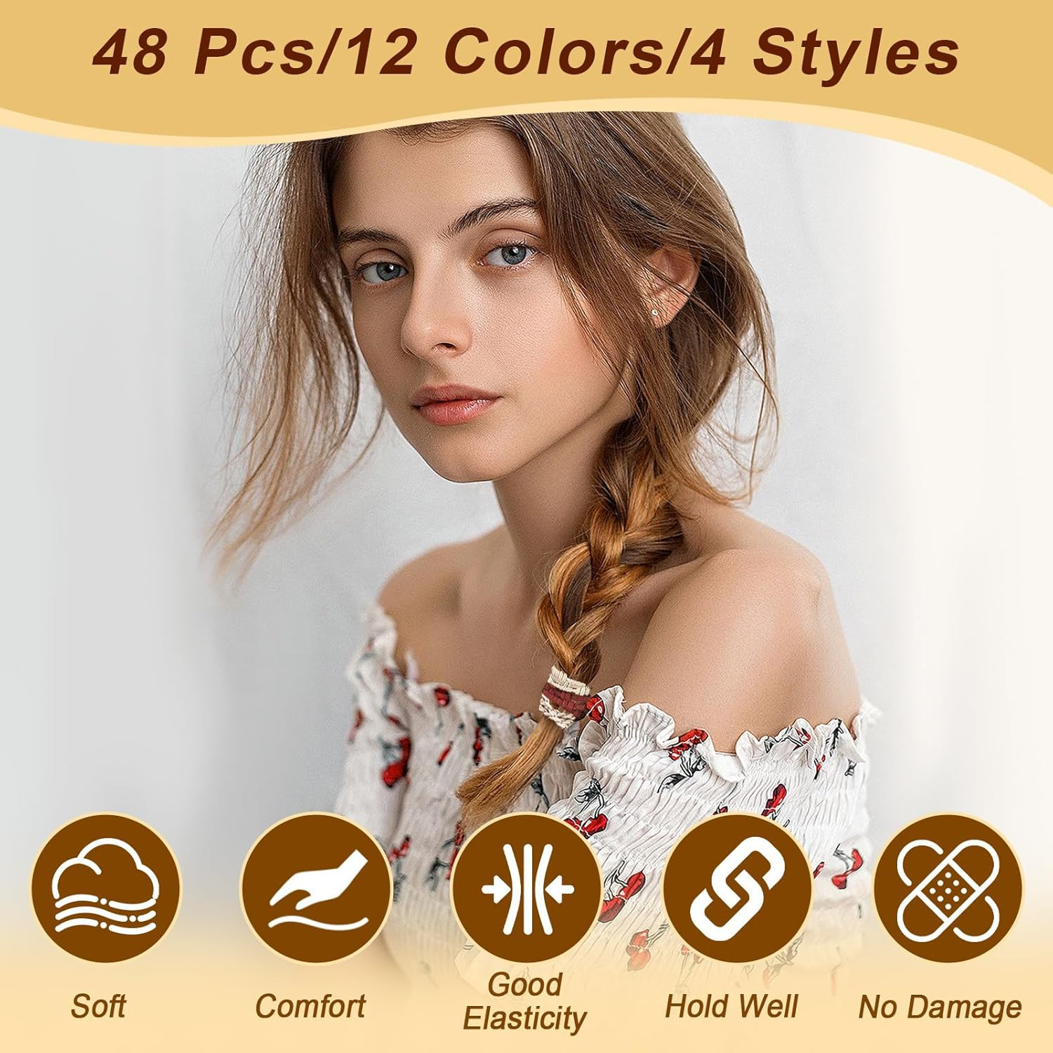48 PCS Boho Hair Ties, Elastic Hair Tie Bracelets for Women, Cute Hair Ties No D