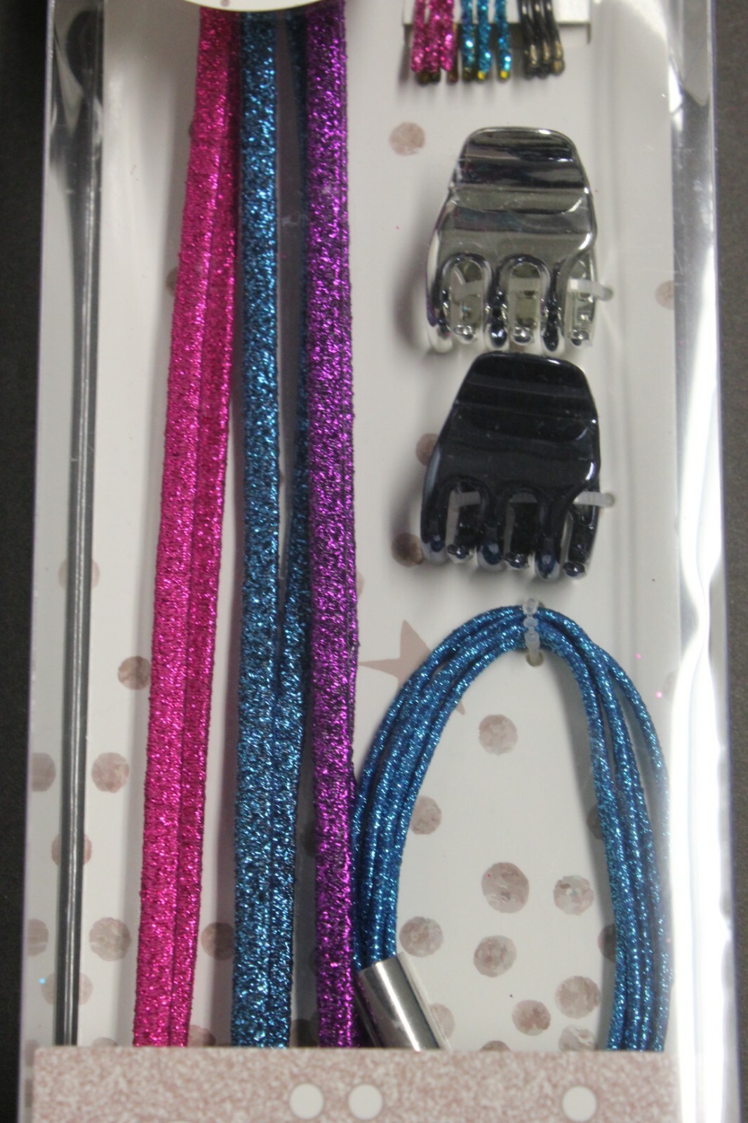 SCUNCI HEADWRAPS, JAWCLIPS, BRACELET, BOBBIE PIN GIFT SET IN PINK, PURPLE, BLUE3