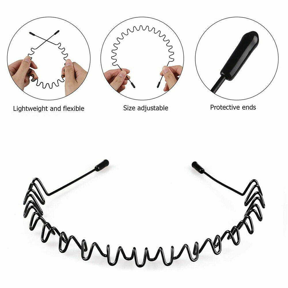6PCS Metal Headband Sports Hair Band Hoop Comb Hairband Wave Headwear Men Women