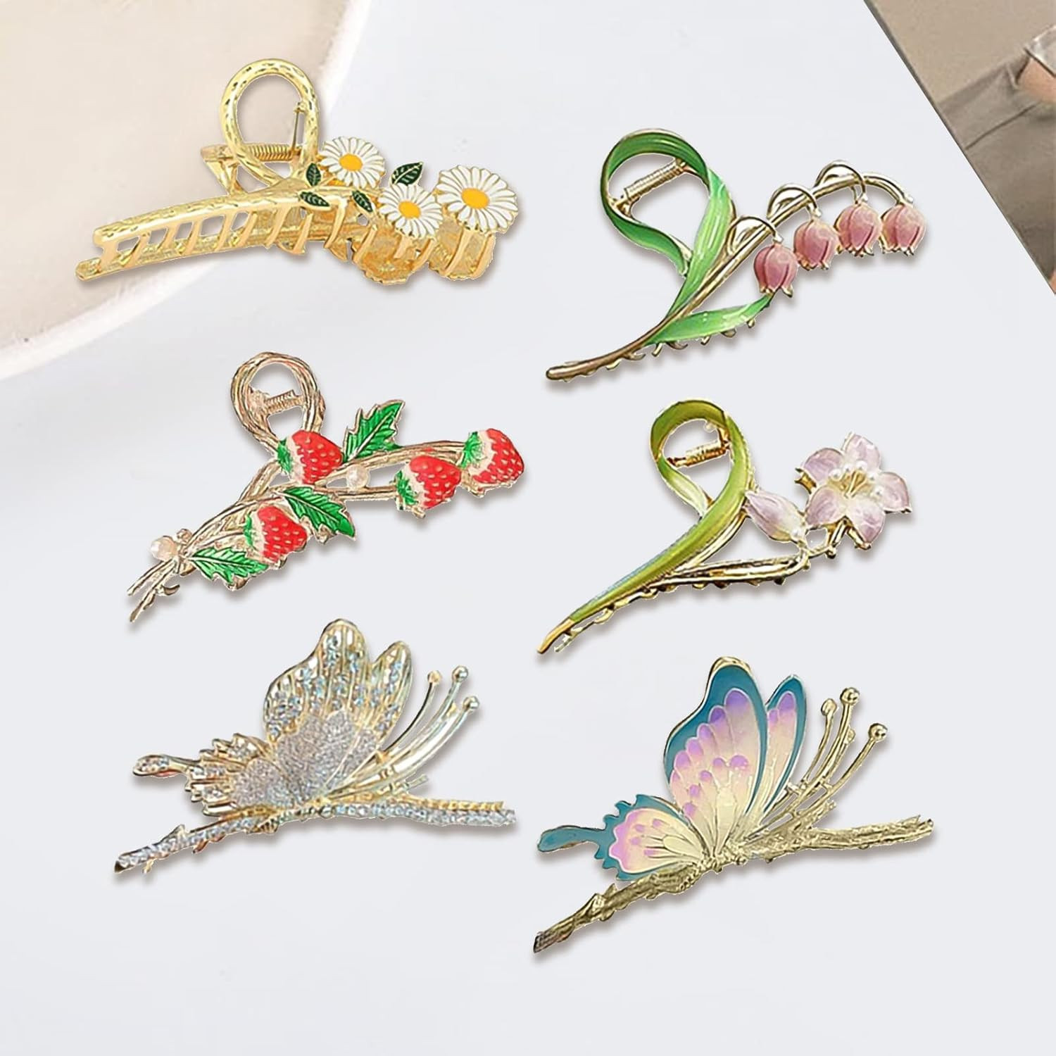 6 Pcs Hair Claw Clips for Women, Large Strong Metal Butterfly Hair Clips Flower