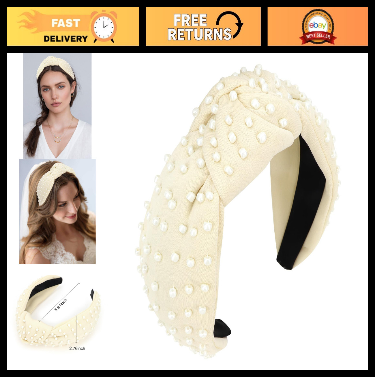Non-Slip Pearl Knotted Headband for Women – Wide Beaded Hair Accessories