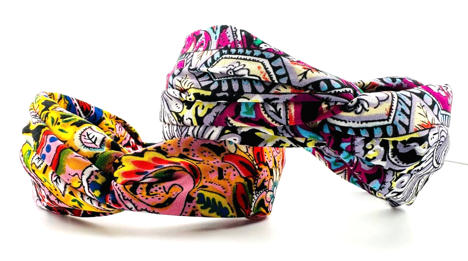 Pair of Top Knot Headbands Colorful Bohemian Cotton Blend 2.5″ Wide NEW