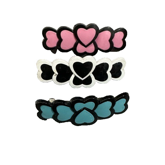 NEW hair accessories hearts pink blue white black set of 3