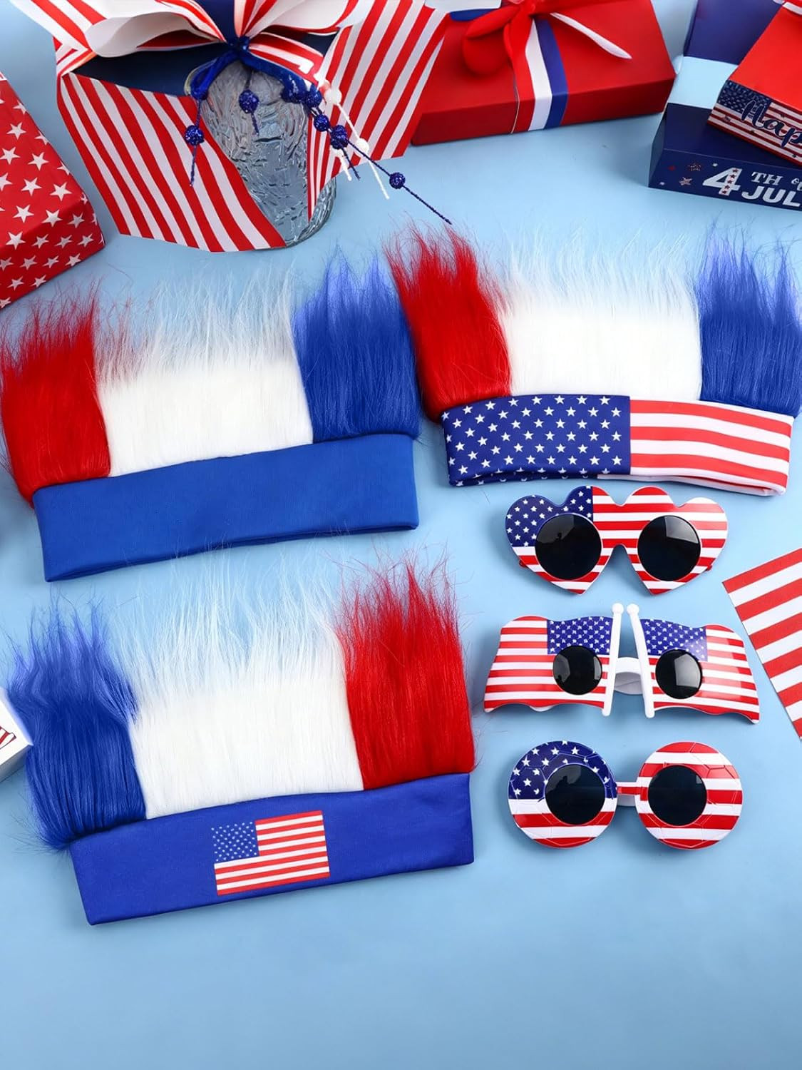 4Th of July Accessories Kit, Hairy Headband Red White Blue Glasses 4Th of July O