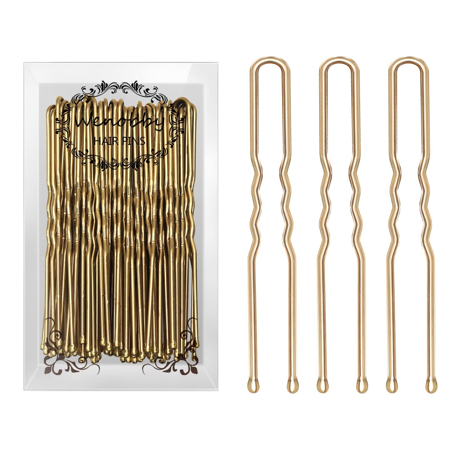U Shaped Gold Hair Pins for Buns, 100 PCS 2.8″ Blonde Hair Pins for Women Hair