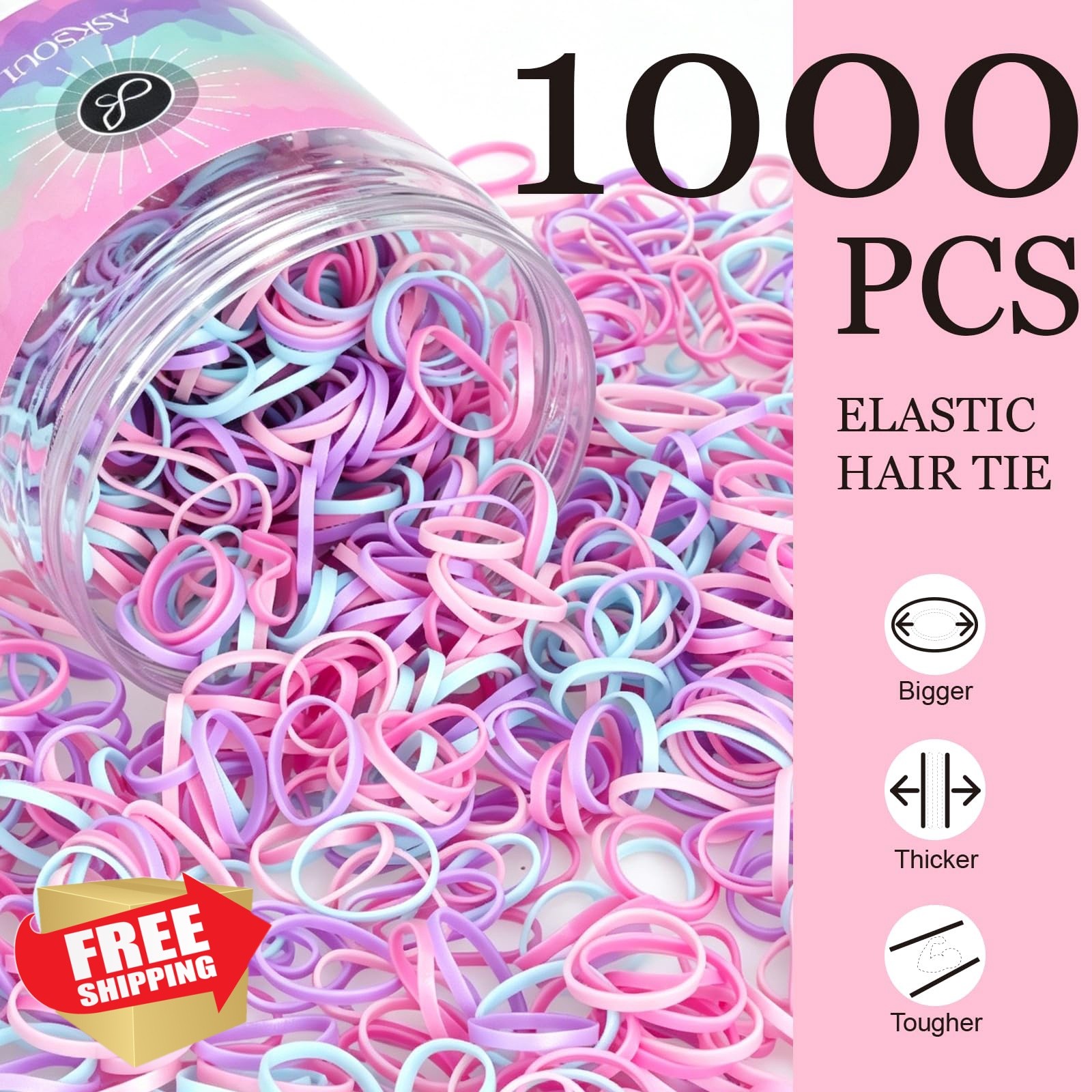 Asksoul 1000PCS Pink Purple Pastel Hair Ties