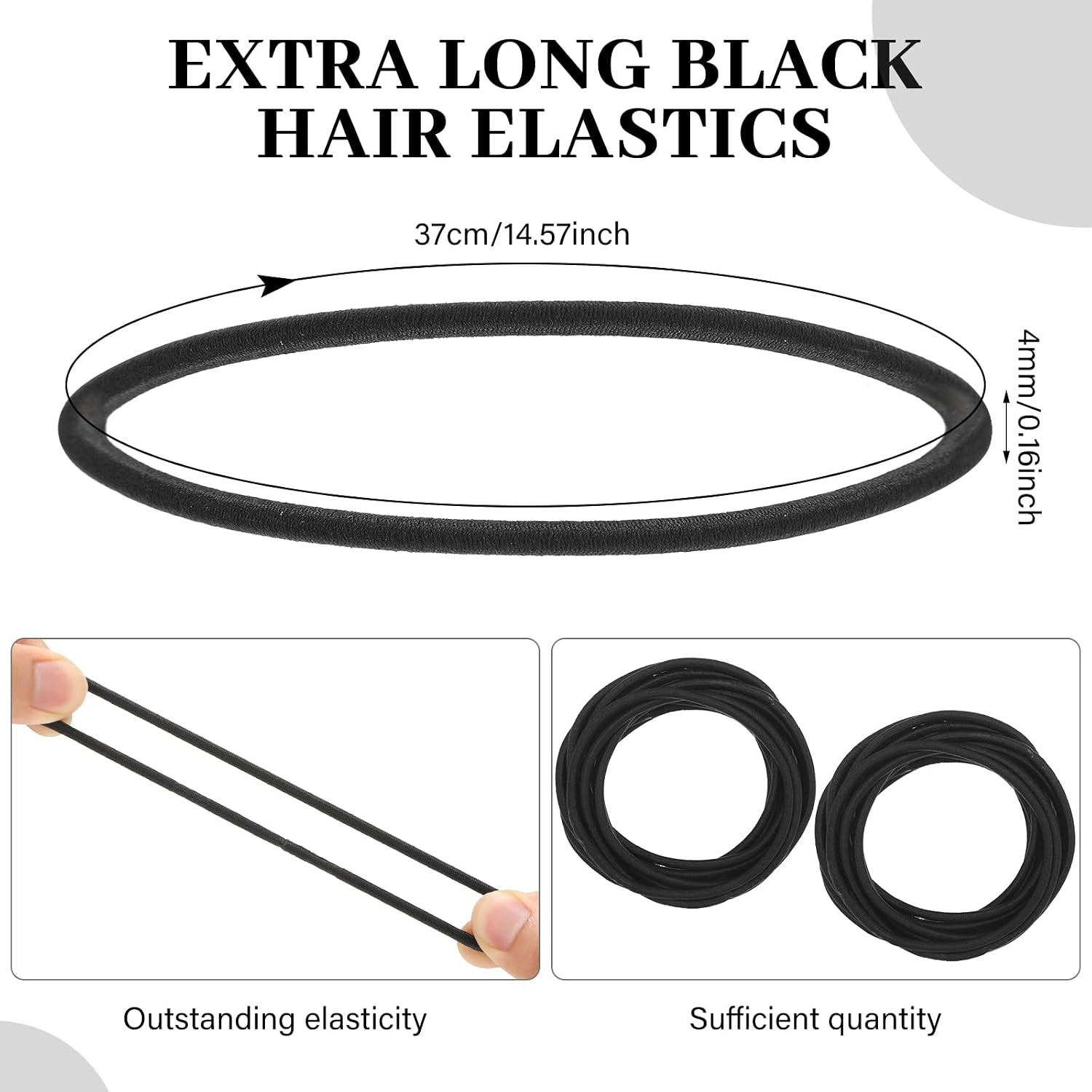80 Pcs Extra Long Hair Ties, Elastic for Thick Curly Hair No Metal Black