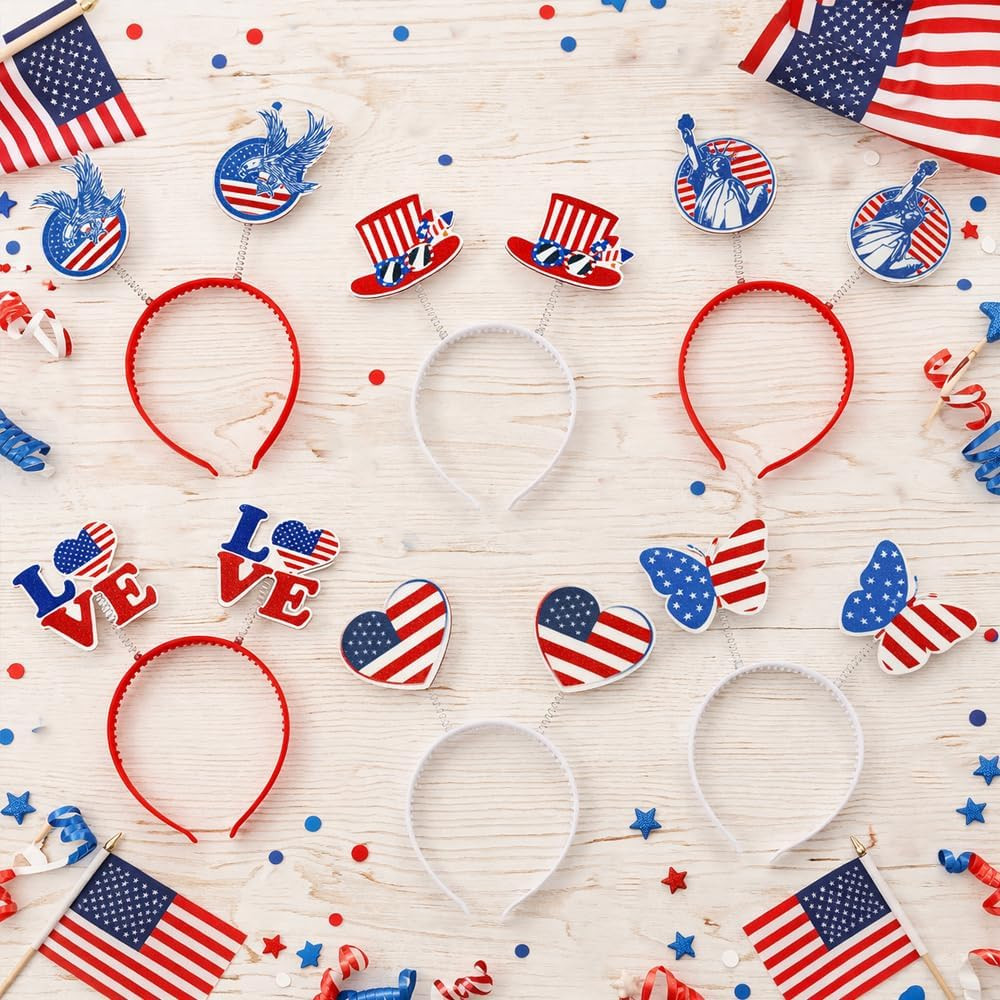 6PCS 4Th of July Headband,Red White and Blue Party Accessories Decorations Favor