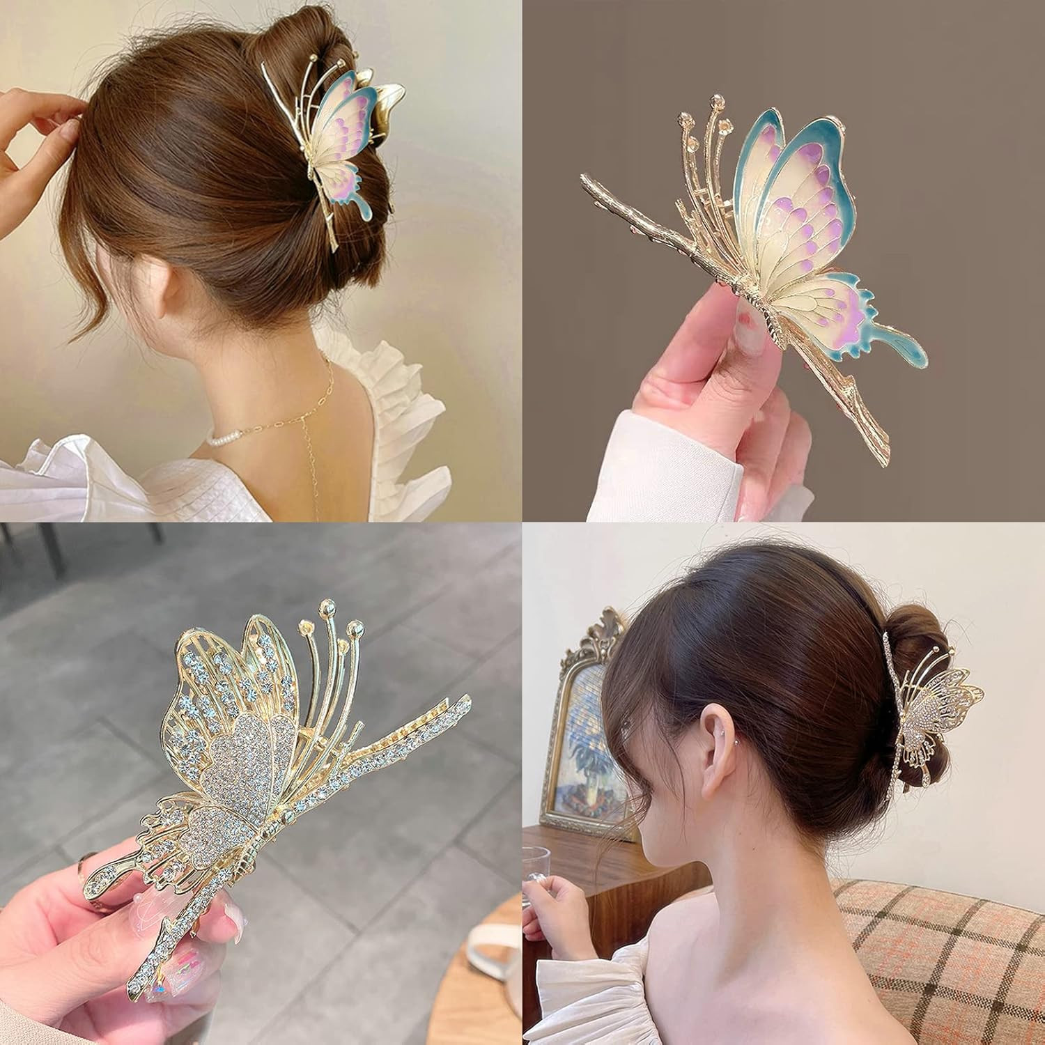 6 Pcs Hair Claw Clips for Women, Large Strong Metal Butterfly Hair Clips Flower