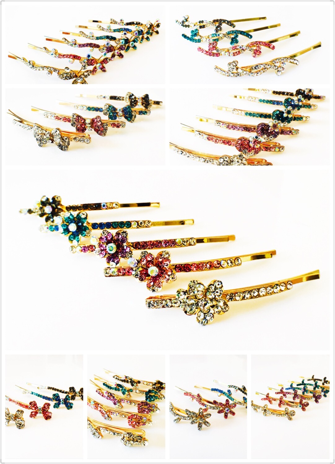 USA SELLER Bobby Pin Rhinestone Crystal Hair Clip Hairpin Leaf Gold Purple H41